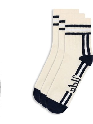 Ucla Leontıs 3'Lü Kemik Rengi Uzun Jakarlı Pamuk Standard Fit Unisex Çorap