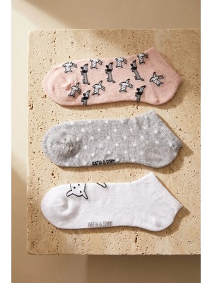 Katia & Bony 3'lü Paket Kadın Köpek Desenli Step Çorap