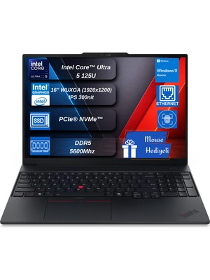Lenovo Thinkpad E16 Gen2 Intel Core Ultra 5 125U Ddr5 16GB 512GB SSD Intel® Aı Boost 16" Wuxga IPS Windows 11 Home Taşınabilir Bilgisayar H21MA008YTXPCB01