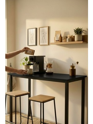KODIGU 120X45CM Siyah Bar Masası | 90CM Yükseklik | Bar Mutfak Masası | Kahve Köşesi