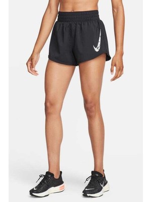 Nike One Swoosh Dri Fit Mr Loose Fit Womens Running Short Slip Astarlı Bol Kesim Kadın Koşu Antreman Şortu Siyah