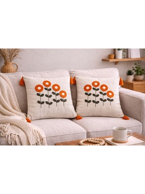 Livera Home Modern Punch Işlemeli 2'li Kırlent Kılıfı Dekoratif (43X43CM)