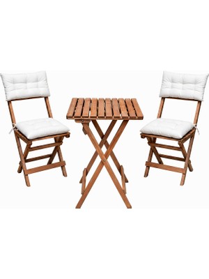 EVVON Ahşap Katlanır Bistro Set 2'li Minderli Balkon Bahçe Mobilyası Doğal Gürgen Ağacı ile Konfor