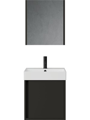 Creavit Vasa Kapaklı 50 cm Antrasit Lavabo Dolabı Üçlü Set