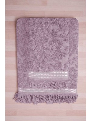 Gees Global 2 Parça Jakarlı Banyo Havlu Takımı %100 Pamuklu 90X150 cm Arden Mor