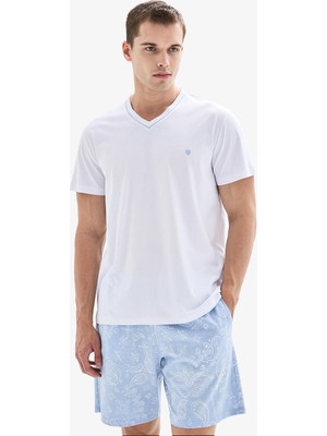 Blackspade Erkek Kısa Kollu Şortlu Beyaz Pijama Takımı C8T9N804