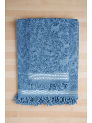 Gees Global 2 Parça Jakarlı Banyo Havlu Takımı %100 Pamuklu 90X150 cm Arden Mavi