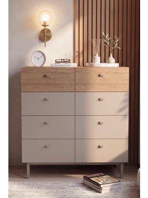 Yurudesign Luke Geniş Şifonyer 8 Çekmeceli Beyaz Suntalam Materyal 93 cm Yükseklik Modern Tasarım Lk7-Cs