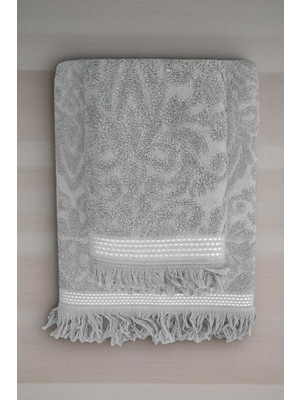 Gees Global 2 Parça Jakarlı Banyo Havlu Takımı %100 Pamuklu 90X150 cm Arden Gri