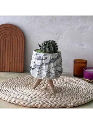 Aesco Minimalist Tasarım, El Yapımı Beyaz Beton Saksı, 19 cm