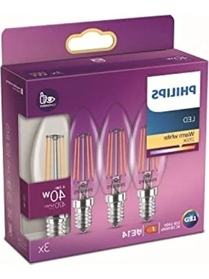 Aesco 2700K Sarı Işık Renk Seçeneği ile LED Mum Filament Ampul, 3'lü Paket