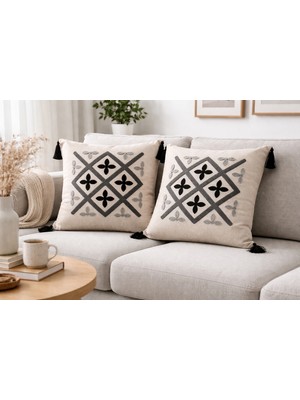 Livera Home Modern Punch Işlemeli 2'li Kırlent Kılıfı Dekoratif (43X43CM)