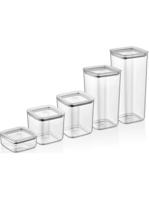 Aesco 5'li Kare Saklama Kabı Seti (1700 ml + 1200 ml + 1000 ml + 700 ml + 350 Ml)