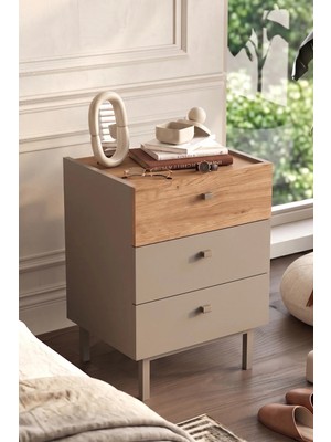 Yurudesign Luke Komodin 3 Çekmeceli Ahşap Ayaklı Kumsal-Sepet Lk2-Cs