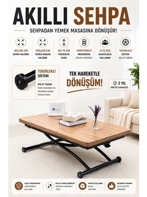 Sehpam Akıllı Akıllı Sehpa Juppo Üst Tabla Mdf Efesçam Oval Köşe Alt Ayak Siyah Dışa K
