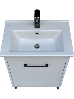Turkuaz Lavabolu 55 cm Mini Wc Dolabı Beyaz