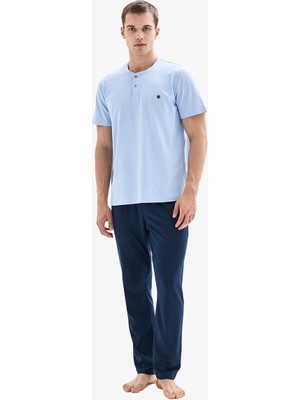 Blackspade Erkek Yarım Düğmeli Kısa Kollu Mavi Pijama Takımı C7T9N804