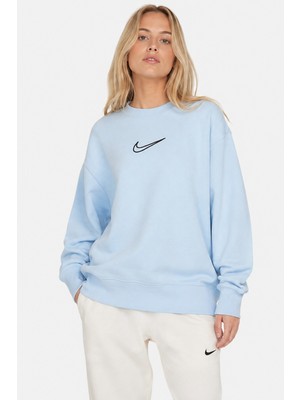 Nike Swoosh Phoenix Oversize Sweatshirt Oversize Şardonlu Bisiklet Yaka Bol Kesim Sweatshirt Mavi