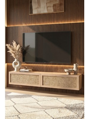 Yurudesign Future Tv Ünitesi Sehpası Duvara Monte Ahşap Jüt Kapaklı 180CM Sepet-Jüt Fr8-Sj