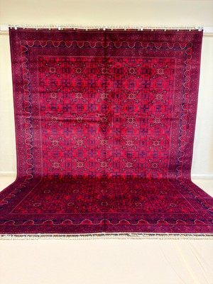 El Dokuma Afgan Halı Bordo Renk Kök Boya 296 x 390 cm