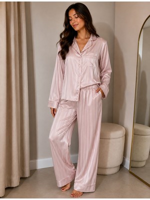 Cns Woman Saten Dokulu Pudra Pembe Pijama Takımı