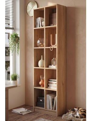 Yurudesign Liora Geniş Kitaplık 10 Raflı 180CM Sepet Lı1-S