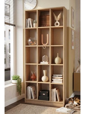 Yurudesign Liora Geniş Kitaplık 15 Raflı 180CM Sepet Lı2-S