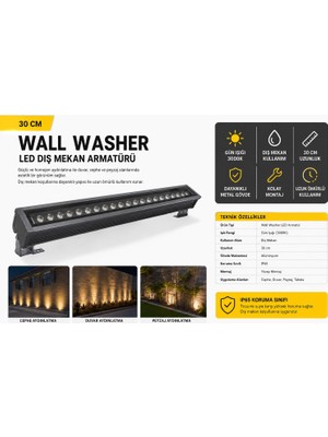 Cata CT-4695 30 cm Wallwasher LED Dış Mekan Armatürü Gün Işığı 3000K Ip 65