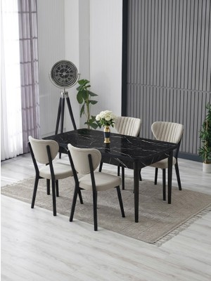 JoyMassa 70X110 Sabit Masa / 4 Adet Elma Sandalye Takımı