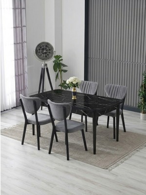 JoyMassa 70X110 Sabit Masa / 4 Adet Elma Sandalye Takımı