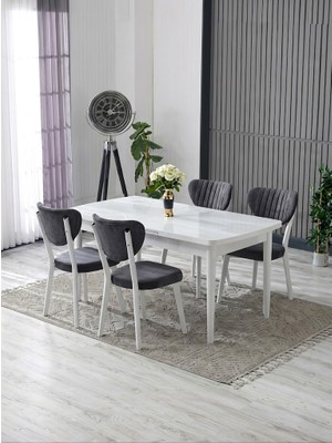 JoyMassa 70X110 Sabit Masa / 4 Adet Elma Sandalye Takımı