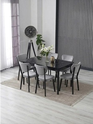 JoyMassa 80X130 Açılabilir Kelebek Masa / 6 Adet Elma Sandalye Takımı