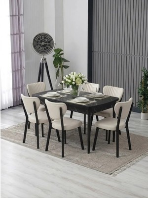 JoyMassa 80X130 Açılabilir Kelebek Masa / 6 Adet Elma Sandalye Takımı