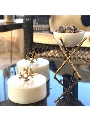 Miarik Design Mermer ve Mercan Pirinç Kulplu 2 Li Dekoratif Kutu