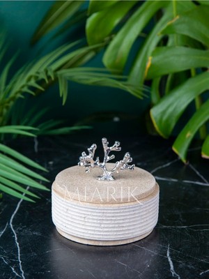 Miarik Design Dekoratif Mermer Taş Kutu Gümüş Mercan Pirinç Kulp Detayli Büyük Boy