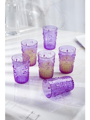 Trend Kapında Akrilik Mor 6'lı Kısa Bardak & Su Meşrubat Kahve Yanı Bardağı 400 ml ( Cam Değildir )