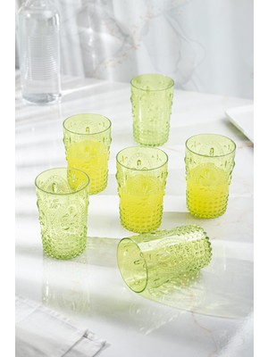 Trend Kapında Akrilik Yeşil 6'lı Kısa Bardak & Su Meşrubat Kahve Yanı Bardağı 400 ml ( Cam Değildir )