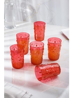 Trend Kapında Akrilik Kırmızı 6'lı Kısa Bardak & Su Meşrubat Kahve Yanı Bardağı 400 ml ( Cam Değildir )