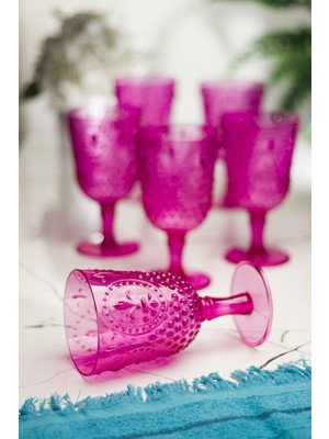 Trend Kapında Akrilik Pembe 6'lı Kadeh & Su Meşrubat Kahve Yanı Bardağı 450 ml ( Cam Değildir )