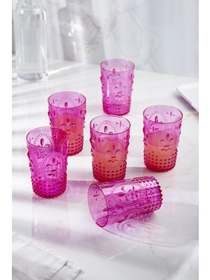 Trend Kapında Akrilik Pembe 6'lı Kısa Bardak & Su Meşrubat Kahve Yanı Bardağı 400 ml ( Cam Değildir )