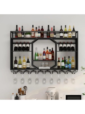 Merzana Metal Duvar Şaraplığı – Kadeh Askılı Duvar Bar Ünitesi ve Şarap Düzenleyici