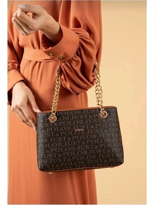 Just Polo Orijinal Kadın 3 Bölmeli Zincir Detaylı Ayarlanabilir Askılı Lüks El & Omuz Çantası Shoulder Bag