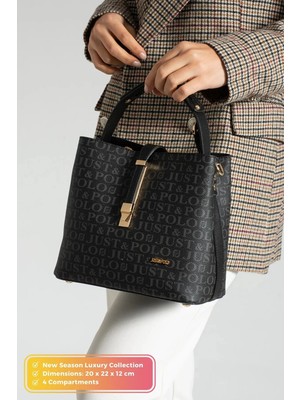 Just Polo Kadın Orta Boy Su Geçirmez Suni Deri Baskılı El ve Omuz Çantası Shopper 342055PC