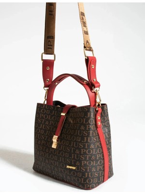 Just Polo Kadın Orta Boy Su Geçirmez Suni Deri Baskılı El ve Omuz Çantası Shopper 342055PC