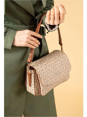 Just Polo Kum Taba 2 Bölmeli Omuz Çantası Monogram 2197MH