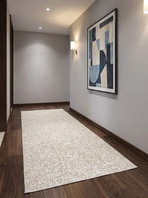 NarStore Home Düz Desen Bej Yıkanabilir Kaymaz Taban Kesme Halı Yolluk