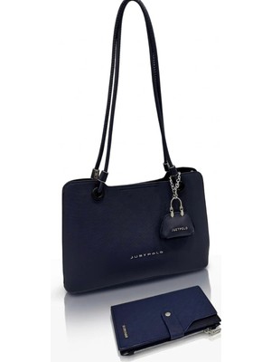 Just Polo Lüks Tasarım Büyük Boy Premium Gümüş Logolu El Çantası ve Cüzdanı Kombin Tote Bag Ebat : 22 x 34 cm