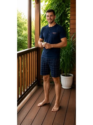 Tampap 7701 Erkek Penye Şortlu Kısa Kollu Pijama Takımı