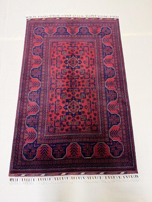 El Dokuma Afgan Halı Bordo Renk Kök Boya 101 x 152 cm