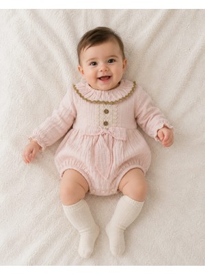 Mini Cayzen Baby Kız Bebek Müslin  Romper (Çoraplı)